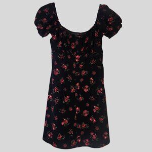 Trixxi Black Puff Sleeve Babydoll Dress Small – Cottagecore Floral Mini Dress